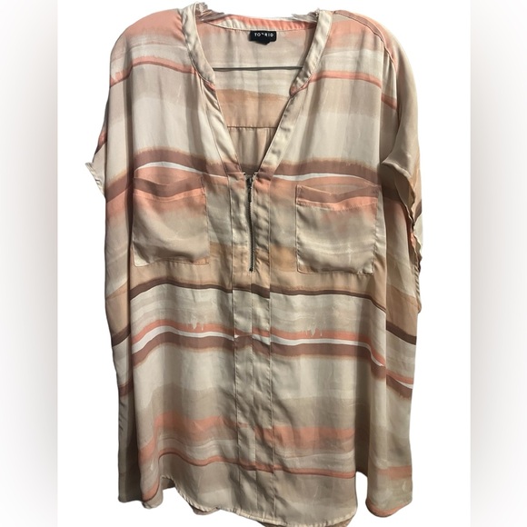 torrid Tops - Torrid Georgette 3 3x PInk Watercolor Print Top Vneck Short Sleeve Lightweight